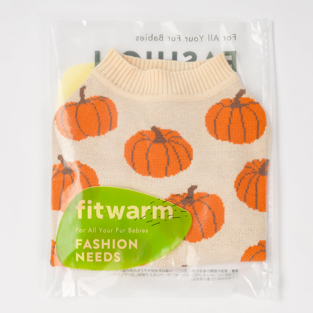 Fitwarm Pumpkin Dog Sweater for Small Dogs – Cozy Thanksgiving Outfit, Orange & Beige, Size Small