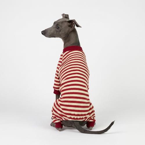 Fitwarm Red and White Striped Dog Pajamas – Waffle Knit Onesie for Small Dogs & Cats, Medium