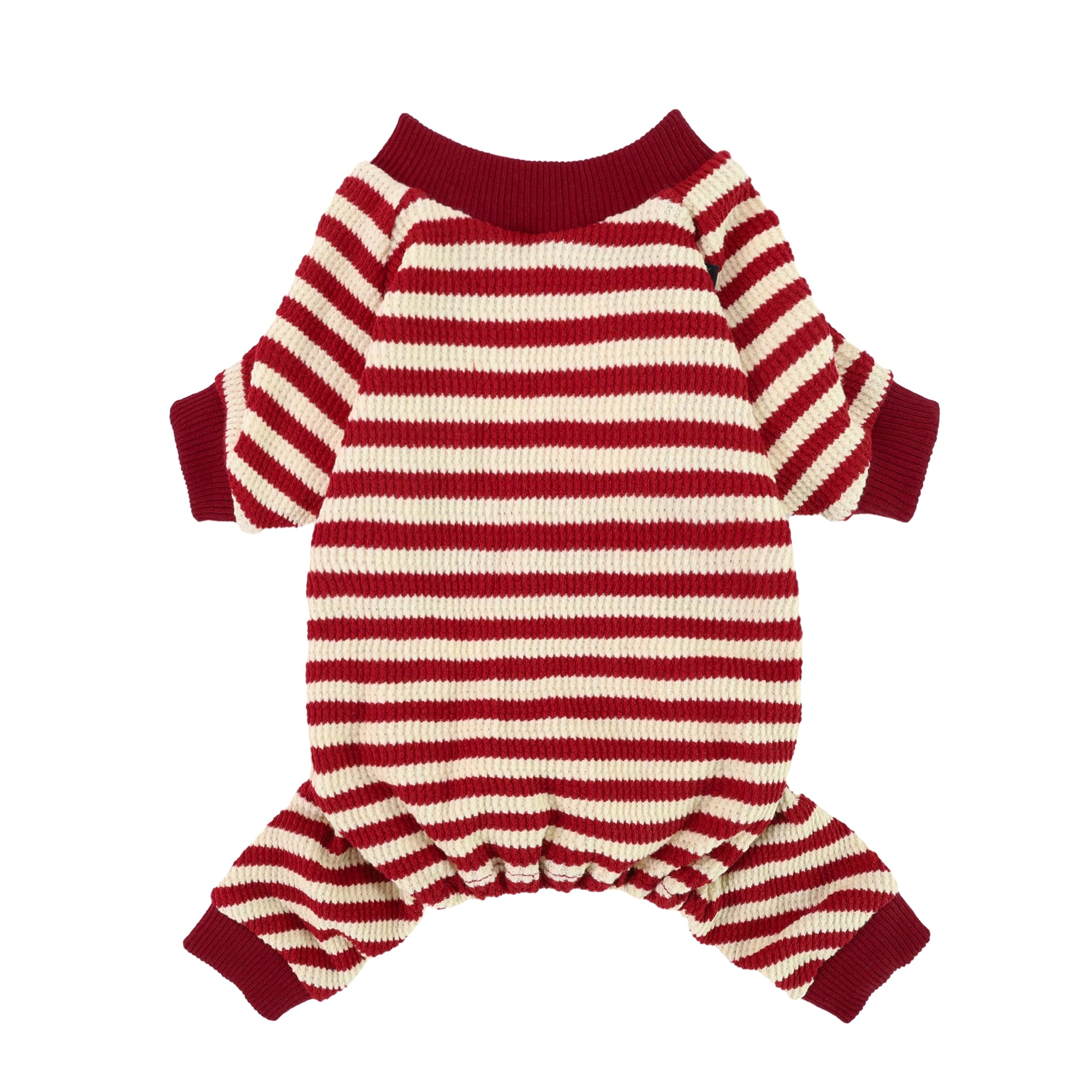Fitwarm Red and White Striped Dog Pajamas – Waffle Knit Onesie for Small Dogs & Cats, Medium