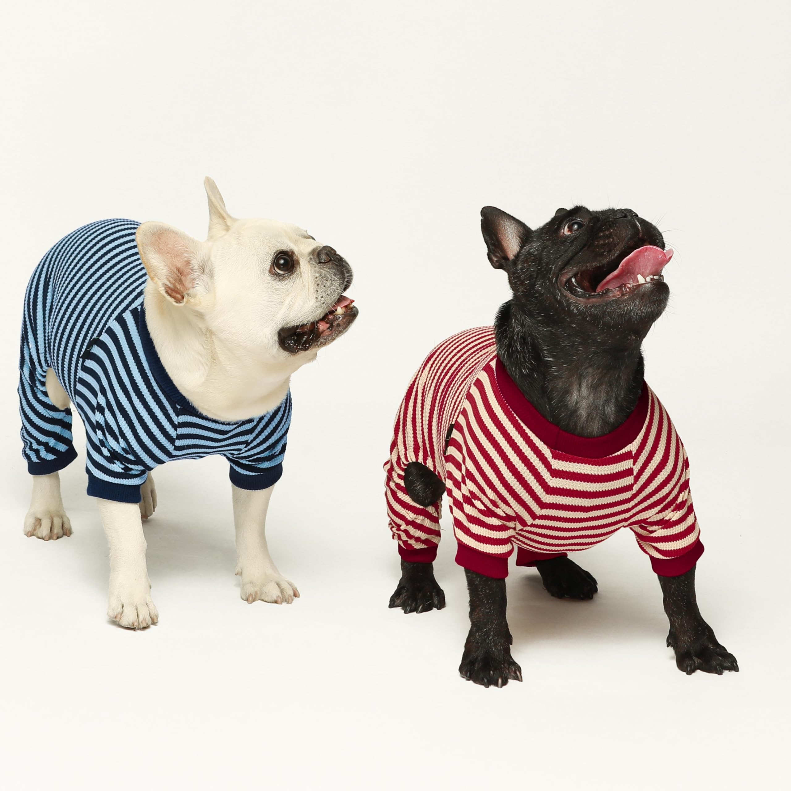 Fitwarm Red and White Striped Dog Pajamas – Waffle Knit Onesie for Small Dogs & Cats, Medium