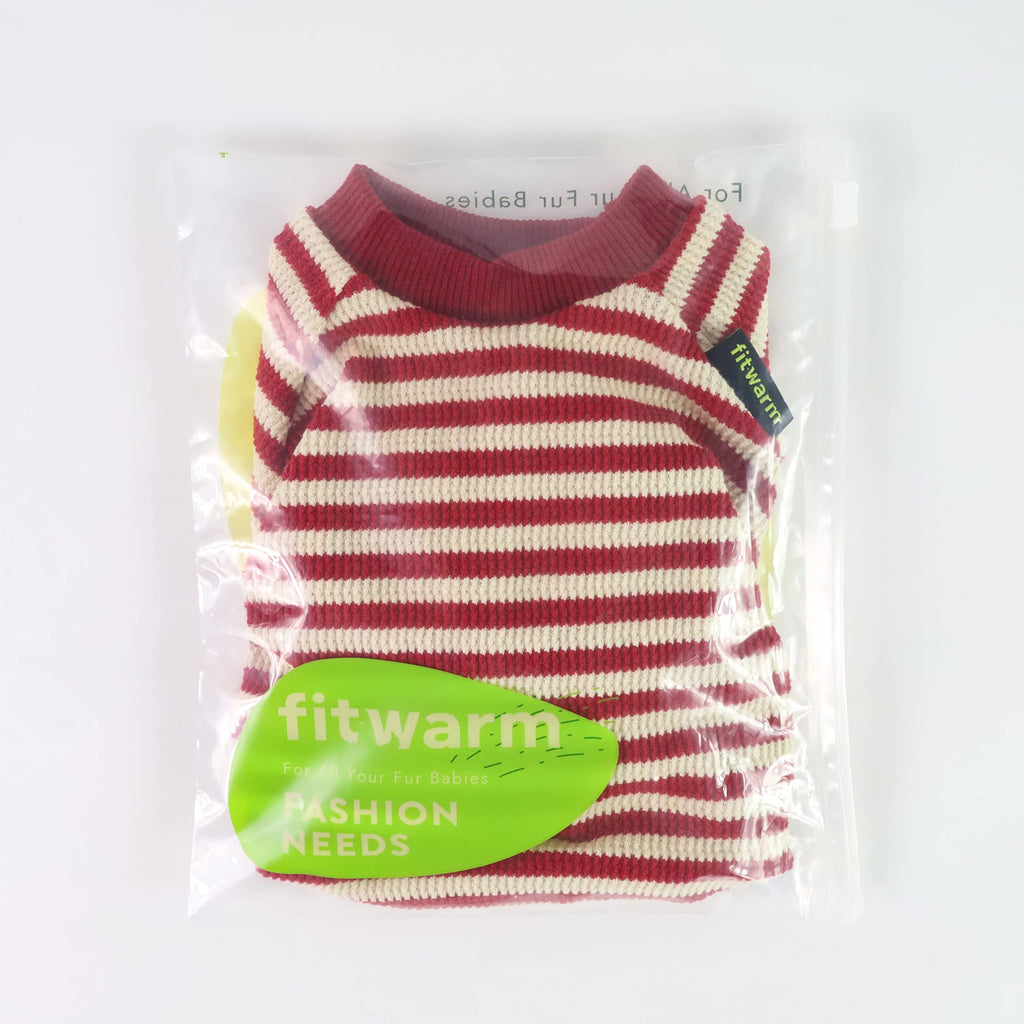 Fitwarm Red and White Striped Dog Pajamas – Waffle Knit Onesie for Small Dogs & Cats, Medium