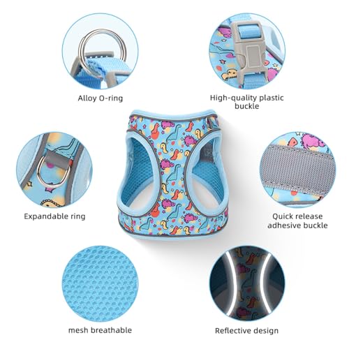 Flymind Bee Pattern Step-In Dog Harness and Leash Set – Soft Mesh Vest Harness for Small Dogs, No-Pull Reflective Design, Size S