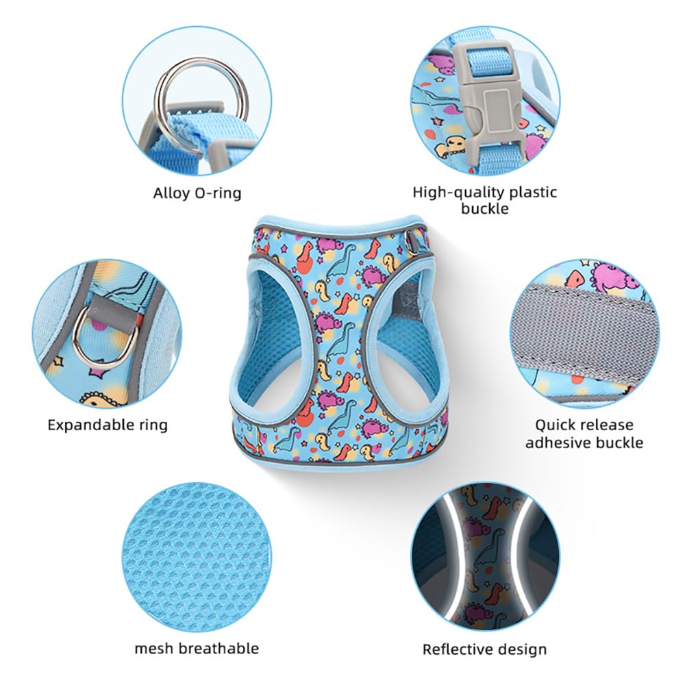 Flymind Bee Pattern Step-In Dog Harness and Leash Set – Soft Mesh Vest Harness for Small Dogs, No-Pull Reflective Design, Size S