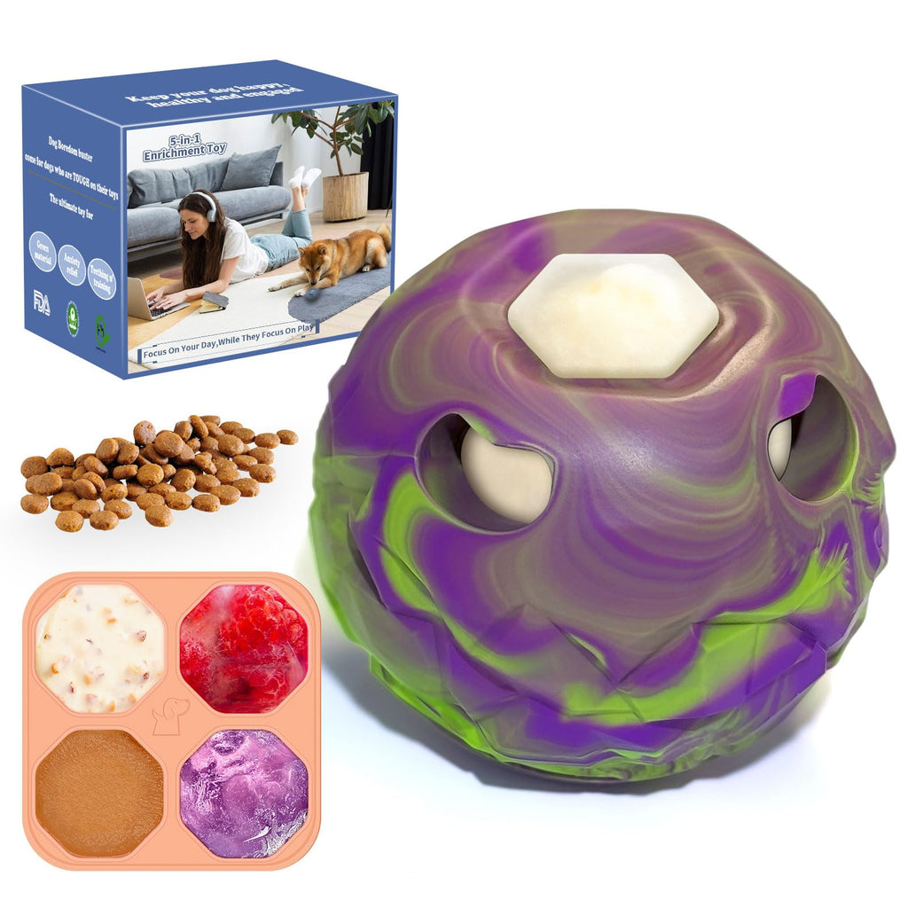 Freezeball Dog Frozen Treat Toy - Large Purple - Slow Feeder & Treat Dispenser for Interactive Play