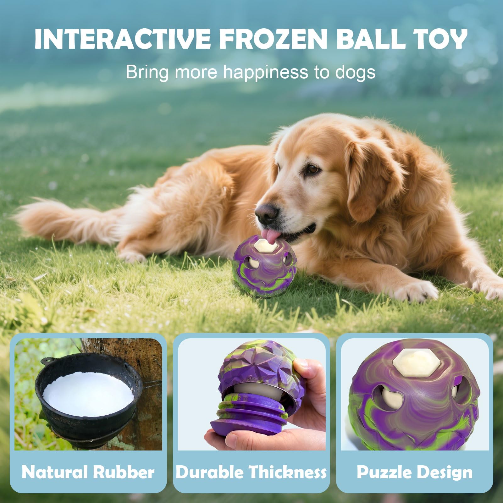 Freezeball Dog Frozen Treat Toy - Large Purple - Slow Feeder & Treat Dispenser for Interactive Play