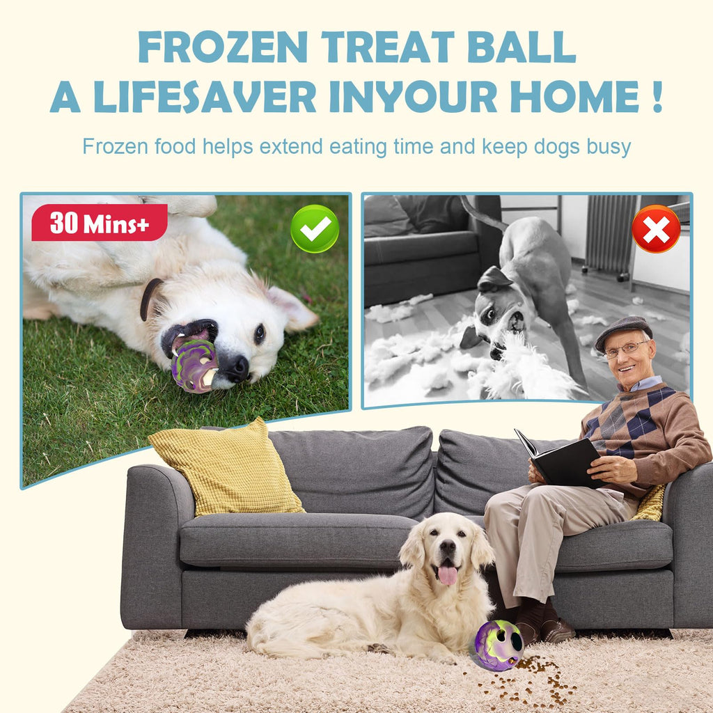 Freezeball Dog Frozen Treat Toy - Large Purple - Slow Feeder & Treat Dispenser for Interactive Play