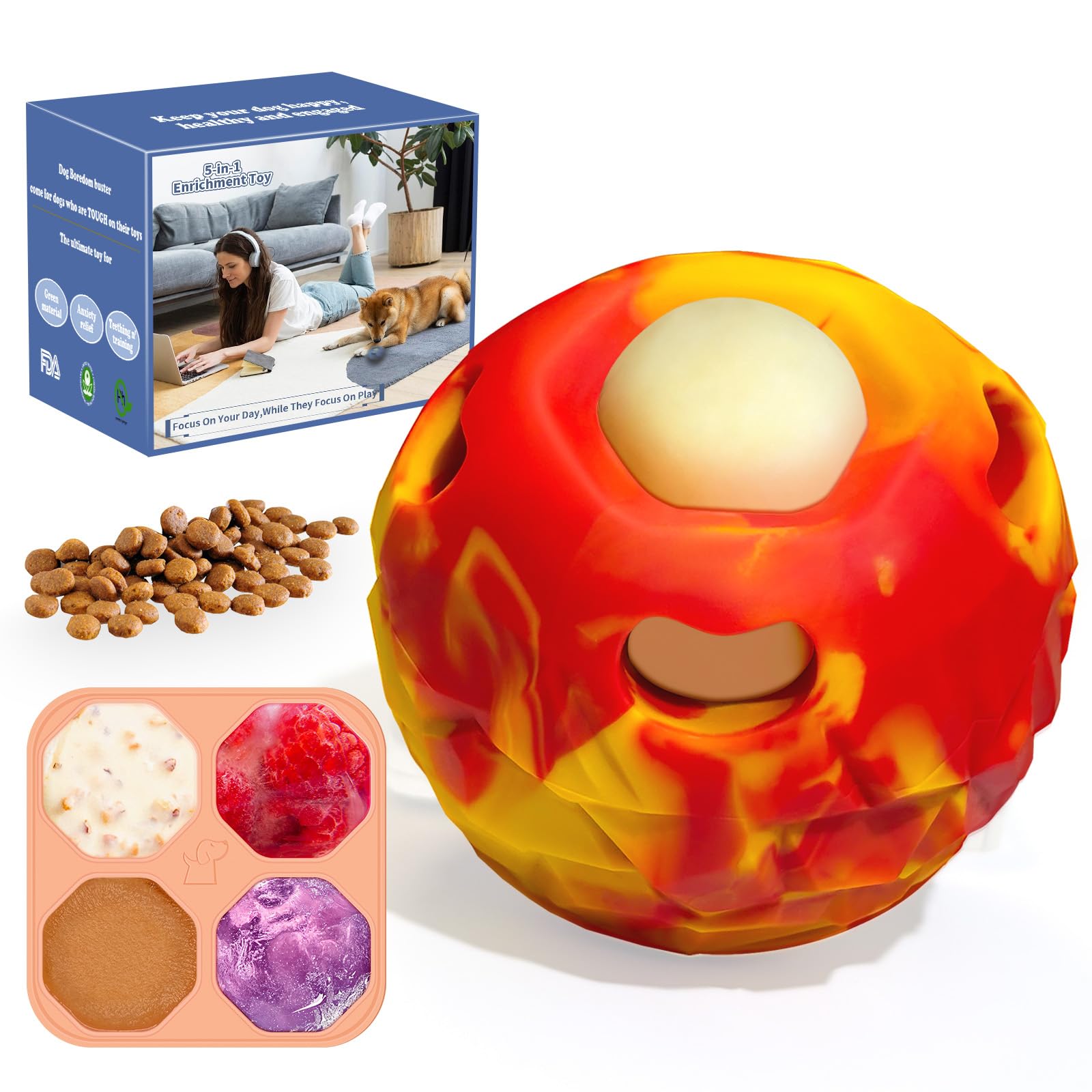 Freezeball Dog Frozen Treat Toy – Slow Feeder & Treat Dispenser for Small Dogs, Red, Large Size