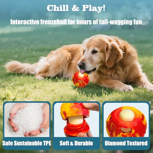 Freezeball Dog Frozen Treat Toy – Slow Feeder & Treat Dispenser for Small Dogs, Red, Large Size