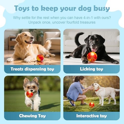 Freezeball Dog Frozen Treat Toy – Slow Feeder & Treat Dispenser for Small Dogs, Red, Large Size
