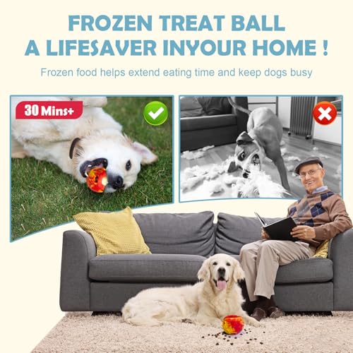 Freezeball Dog Frozen Treat Toy – Slow Feeder & Treat Dispenser for Small Dogs, Red, Large Size
