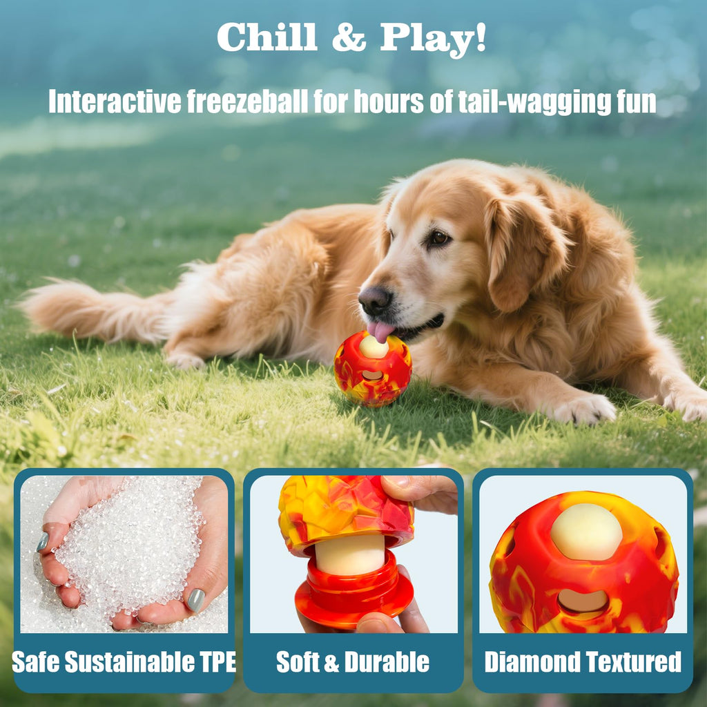 Freezeball Dog Frozen Treat Toy – Slow Feeder & Treat Dispenser for Small Dogs, Red, Large Size