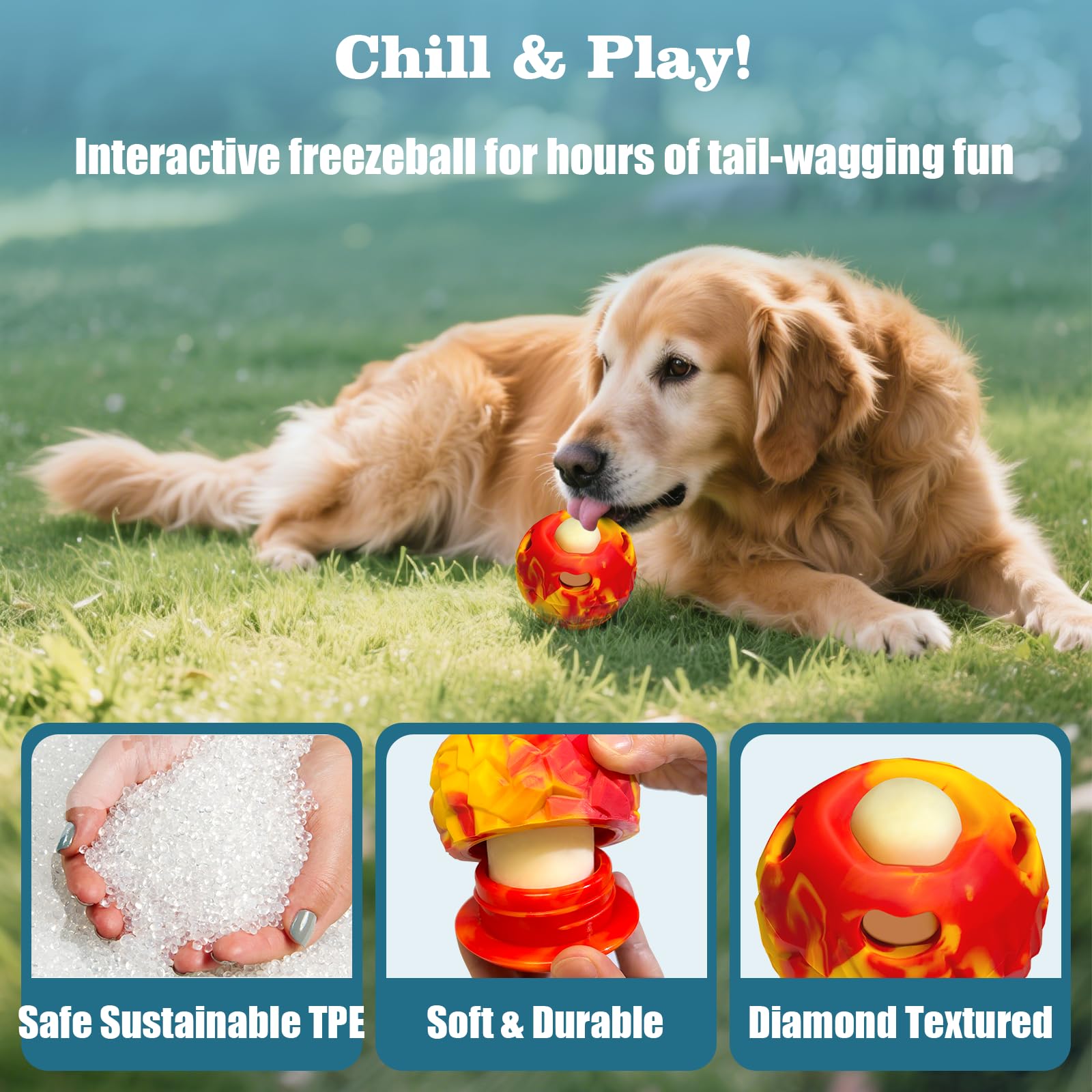 Freezeball Dog Frozen Treat Toy – Slow Feeder & Treat Dispenser for Small Dogs, Red, Large Size