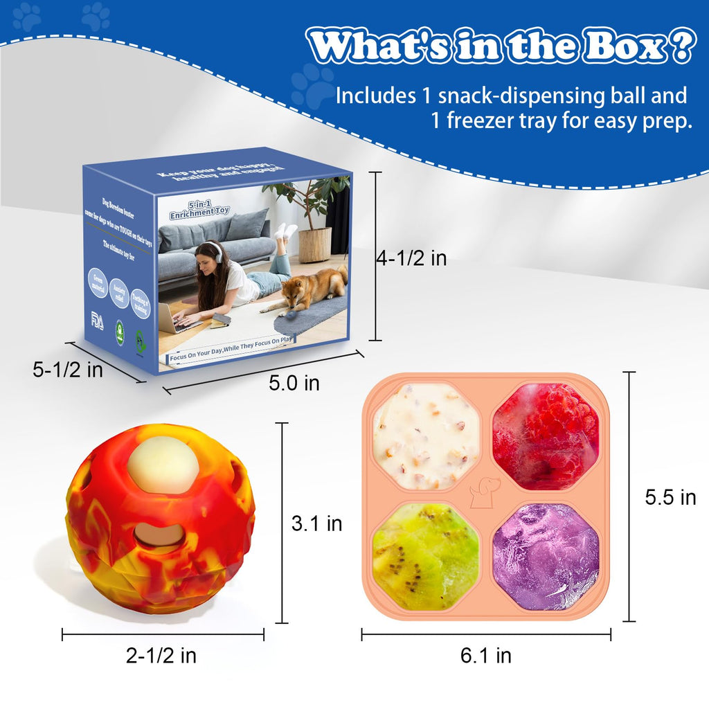 Freezeball Dog Frozen Treat Toy – Slow Feeder & Treat Dispenser for Small Dogs, Red, Large Size
