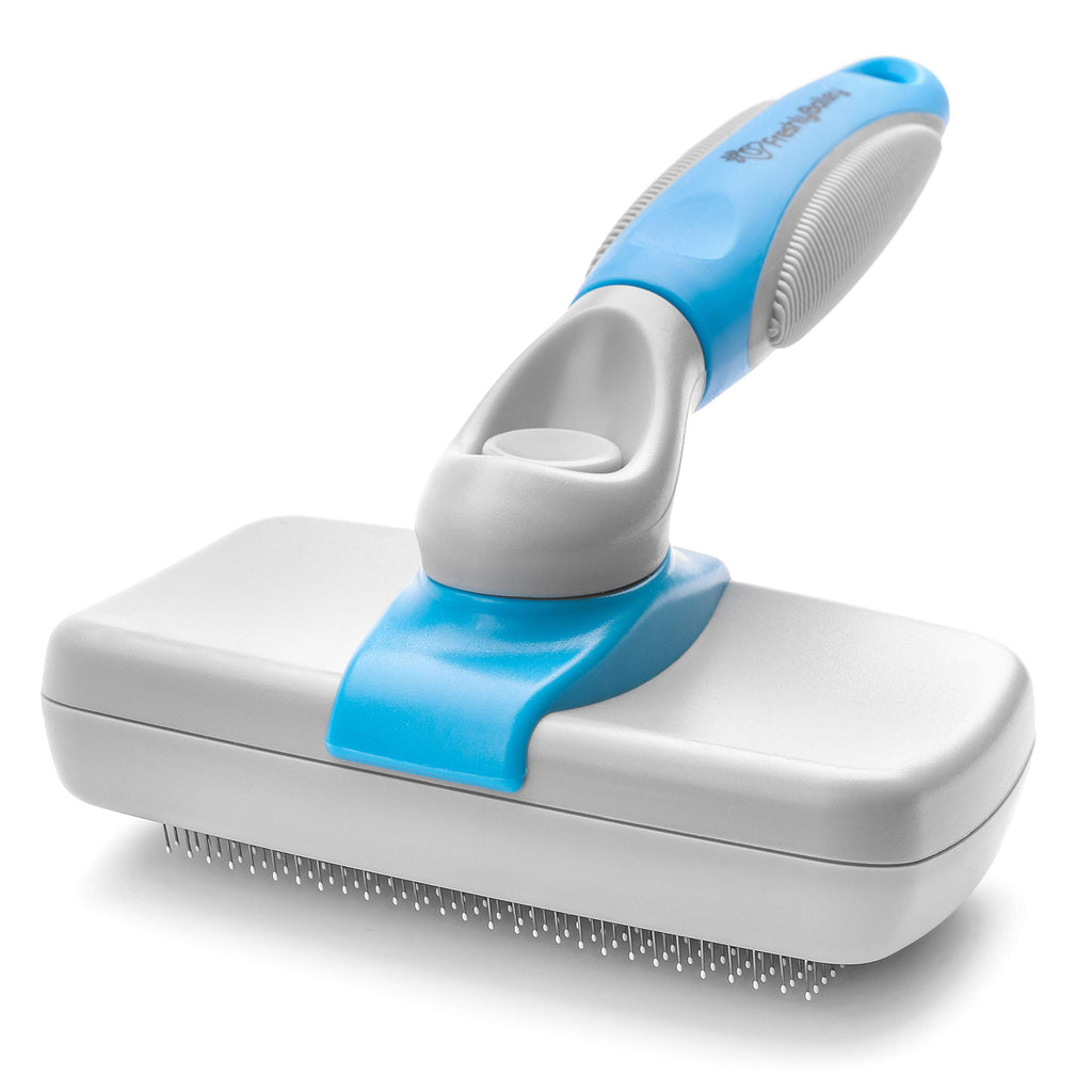 Freshly Bailey Self-Cleaning Slicker Brush for Dogs and Cats – Retractable Bristles, Gently Removes Loose Hair & Mats (White/Blue)