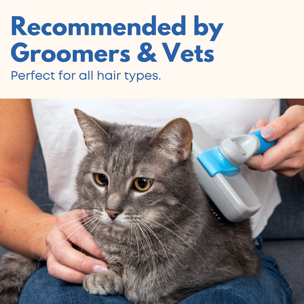 Freshly Bailey Self-Cleaning Slicker Brush for Dogs and Cats – Retractable Bristles, Gently Removes Loose Hair & Mats (White/Blue)