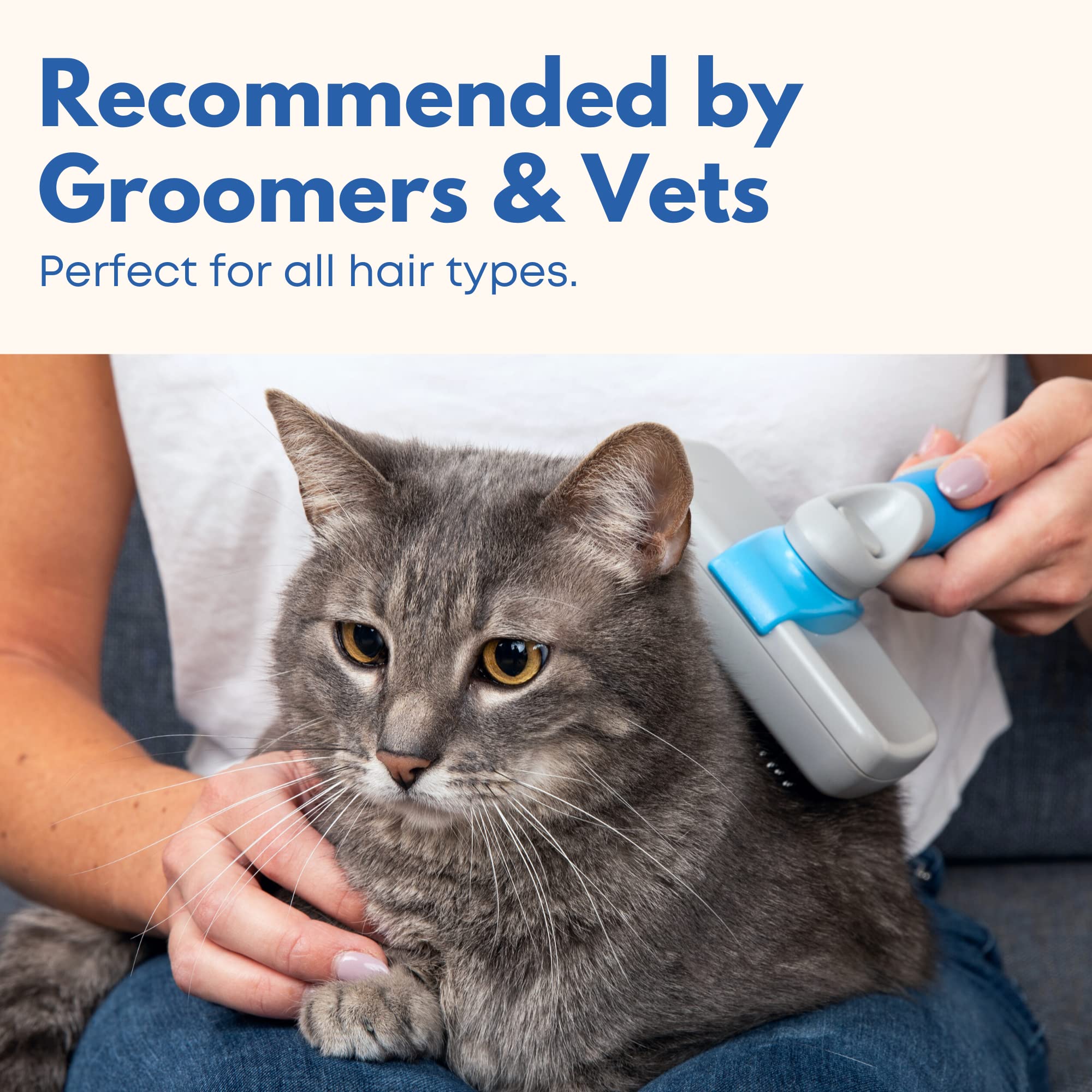 Freshly Bailey Self-Cleaning Slicker Brush for Dogs and Cats – Retractable Bristles, Gently Removes Loose Hair & Mats (White/Blue)