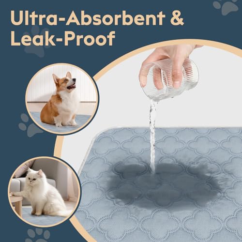 FunFurry Washable Pee Pads for Dogs - Reusable, Waterproof, Non-Slip, Light Grey 24x24 (2-Pack)