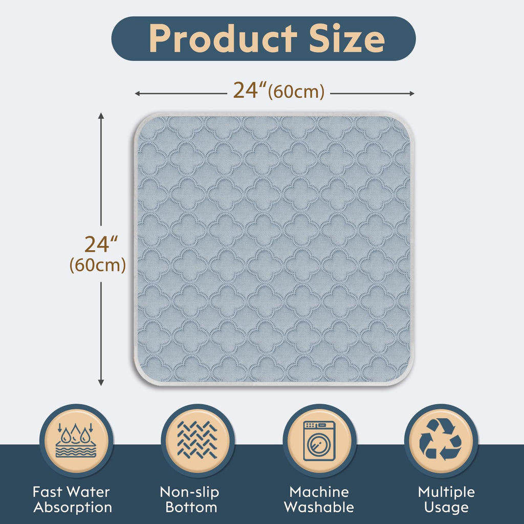 FunFurry Washable Pee Pads for Dogs - Reusable, Waterproof, Non-Slip, Light Grey 24x24 (2-Pack)