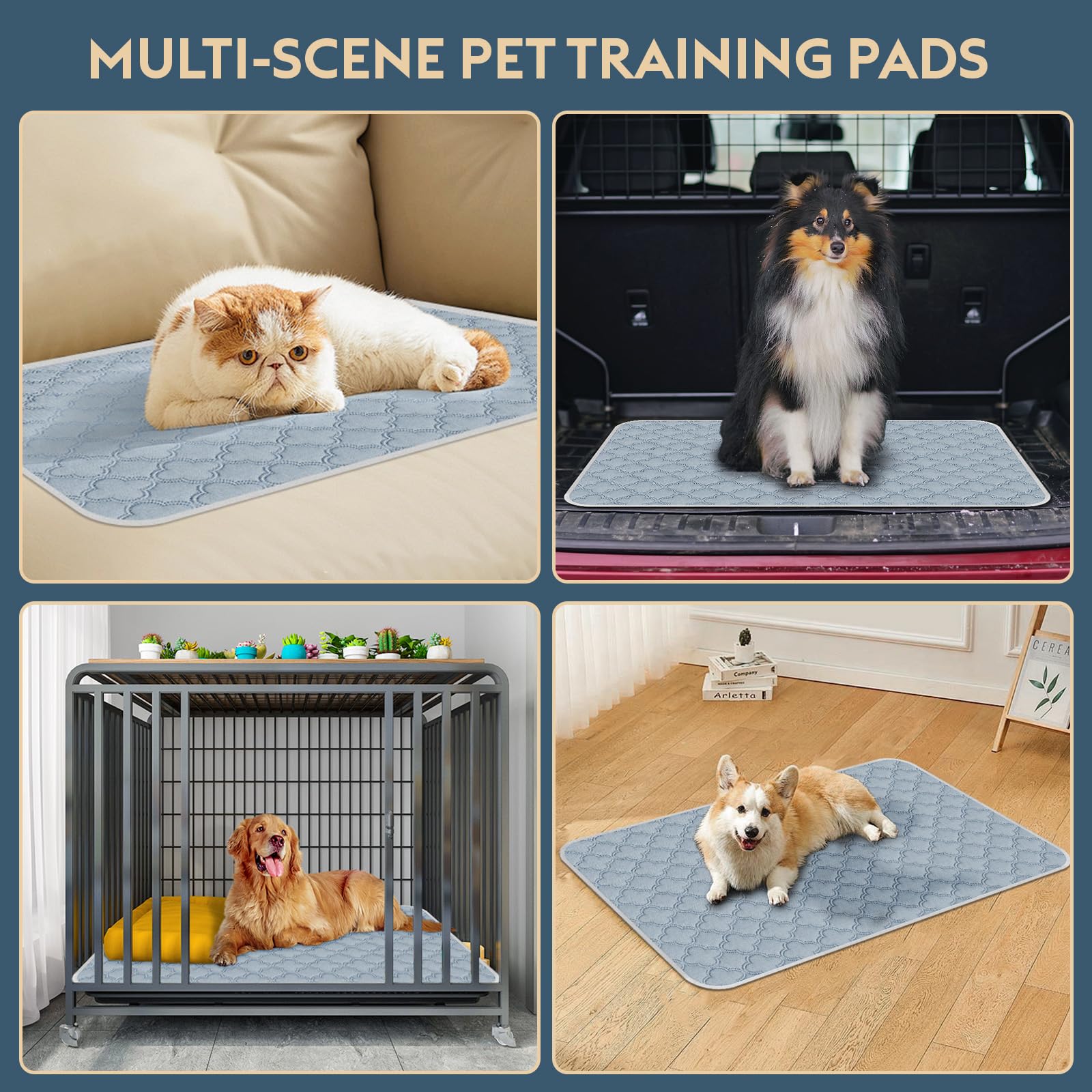 FunFurry Washable Pee Pads for Dogs - Reusable, Waterproof, Non-Slip, Light Grey 24x24 (2-Pack)