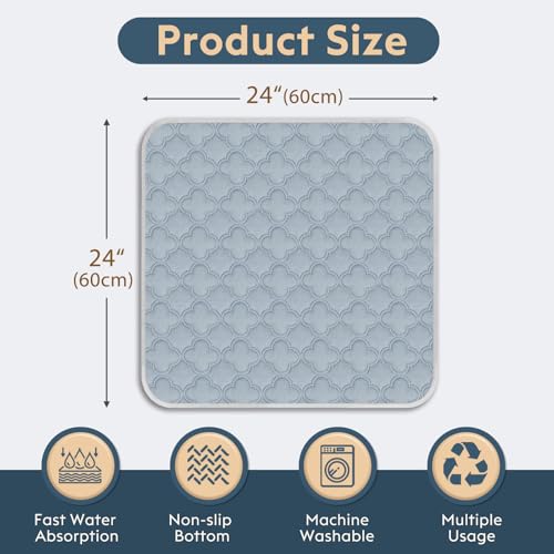 FunFurry Washable Pee Pads for Dogs - Reusable, Waterproof, Non-Slip, Light Grey 24x24 (2-Pack)