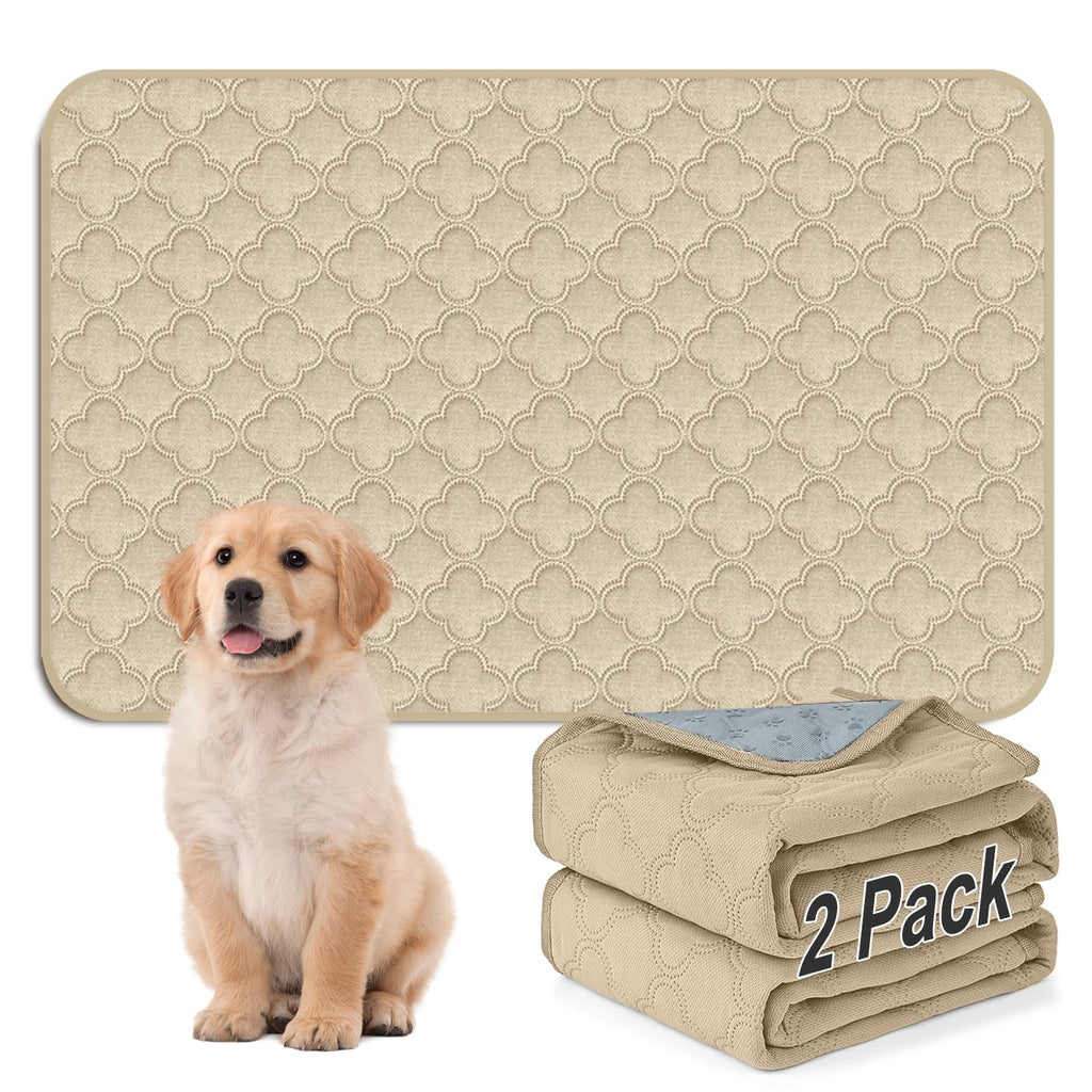 FunFurry Washable Pee Pads for Dogs – 2 Pack Reusable 24x36 Cream Training Pads with Non-Slip Backing