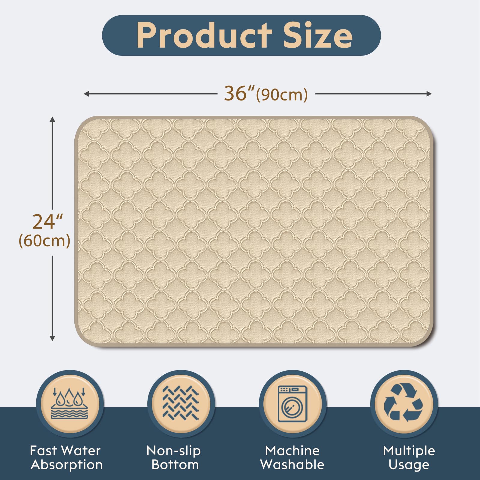 FunFurry Washable Pee Pads for Dogs – 2 Pack Reusable 24x36 Cream Training Pads with Non-Slip Backing