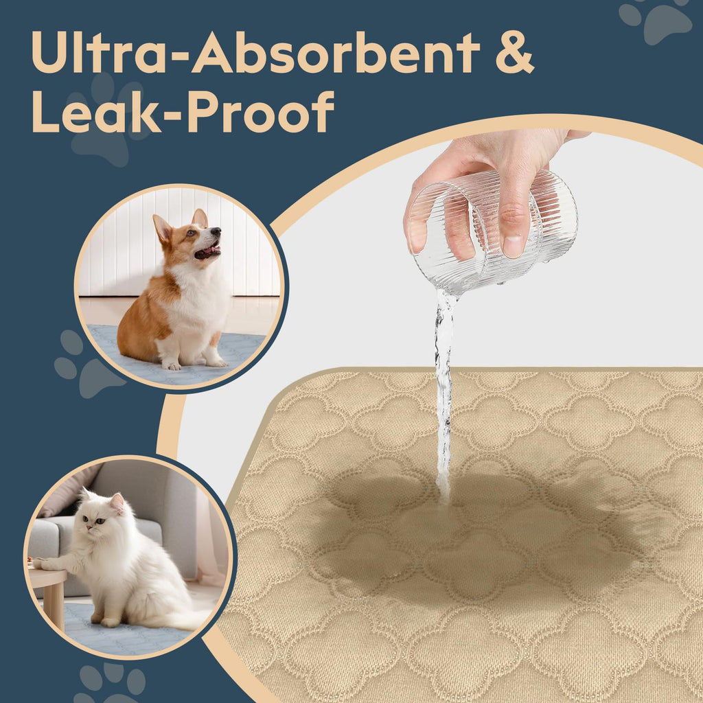 FunFurry Washable Pee Pads for Dogs – 2 Pack Reusable 24x36 Cream Training Pads with Non-Slip Backing