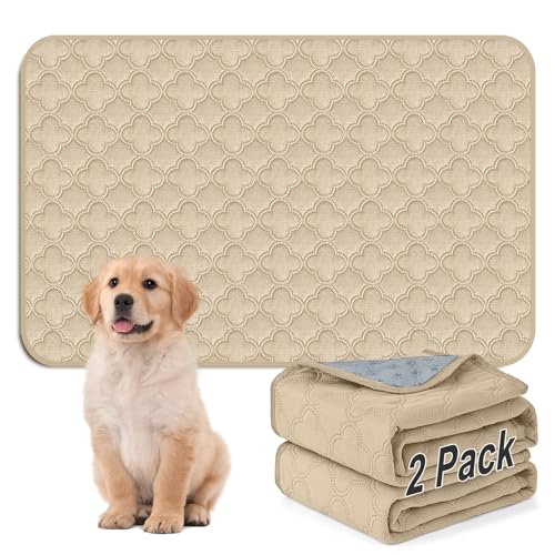 FunFurry Washable Pee Pads for Dogs – 2 Pack Reusable 24x36 Cream Training Pads with Non-Slip Backing