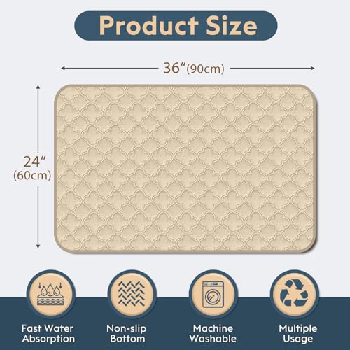 FunFurry Washable Pee Pads for Dogs – 2 Pack Reusable 24x36 Cream Training Pads with Non-Slip Backing