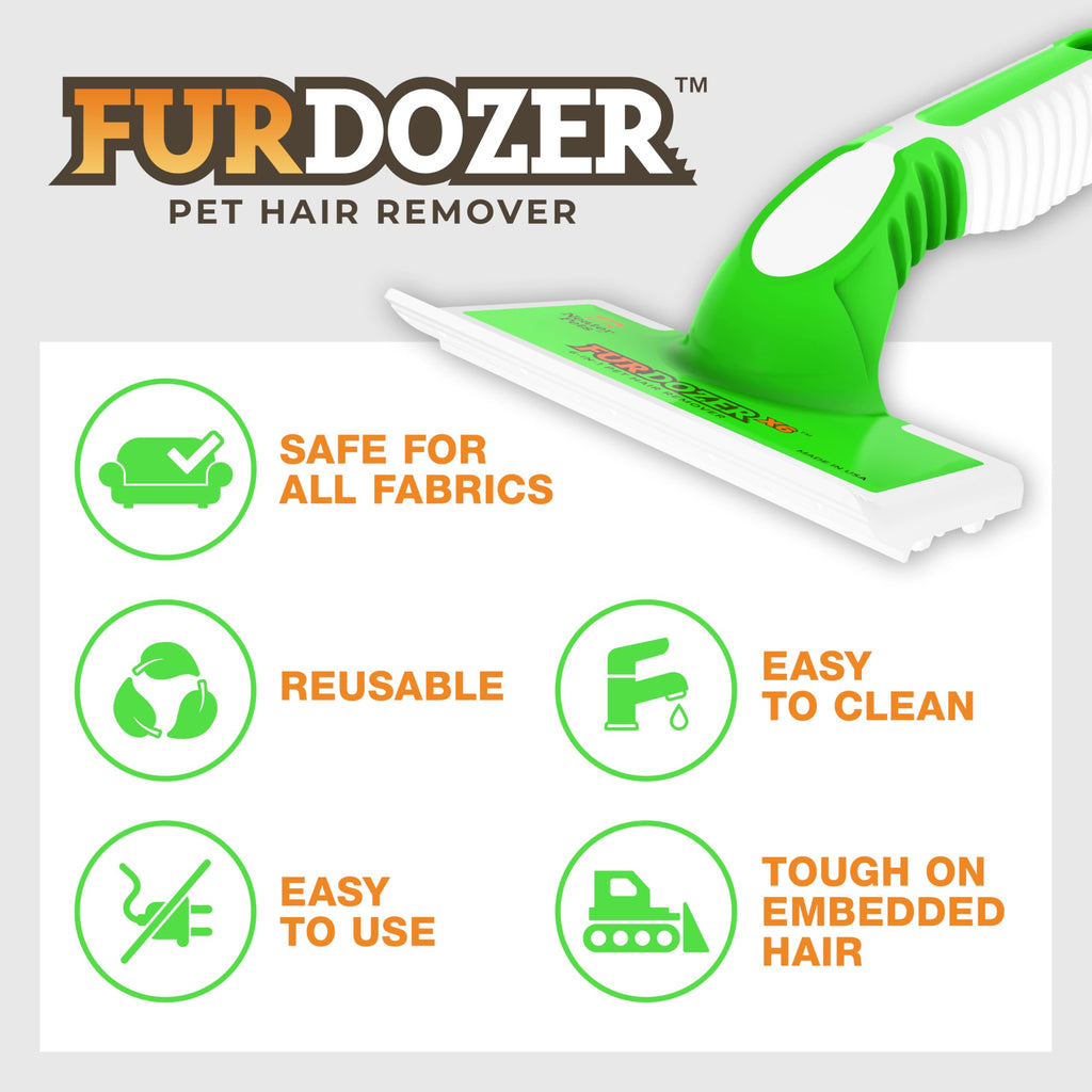 FurDozer X6 Pet Hair Remover - Green, 6-in-1 Manual Tool for Carpets, Couches, Car Interiors & More