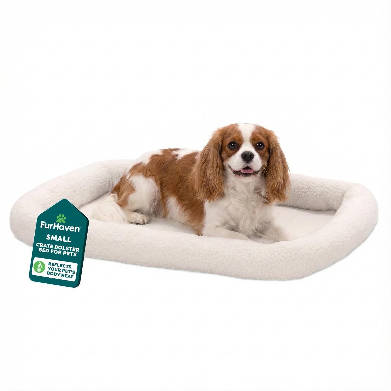 FurHaven Small Dog Bed Bolster Crate Pad – Sherpa Fleece, Machine Washable, Cream, 24x18x2.25 Inches