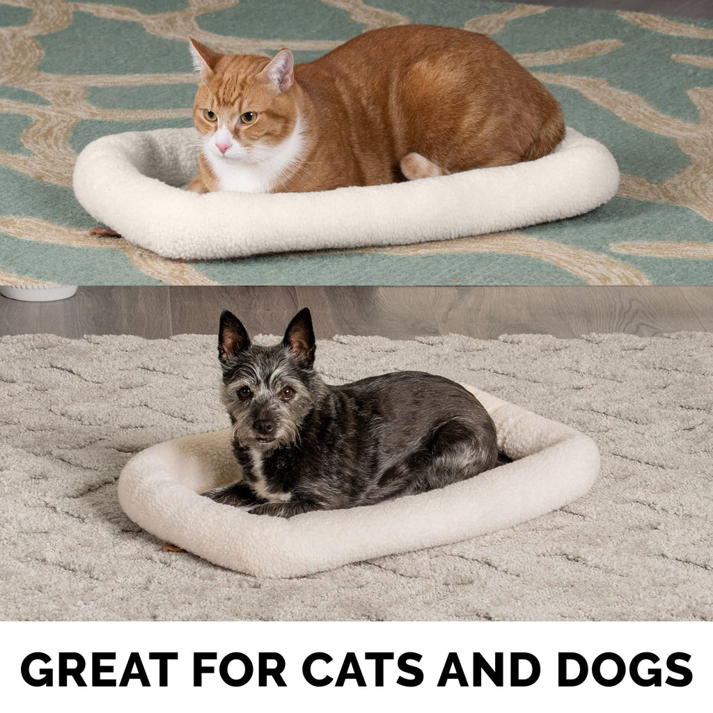 FurHaven Small Dog Bed Bolster Crate Pad – Sherpa Fleece, Machine Washable, Cream, 24x18x2.25 Inches
