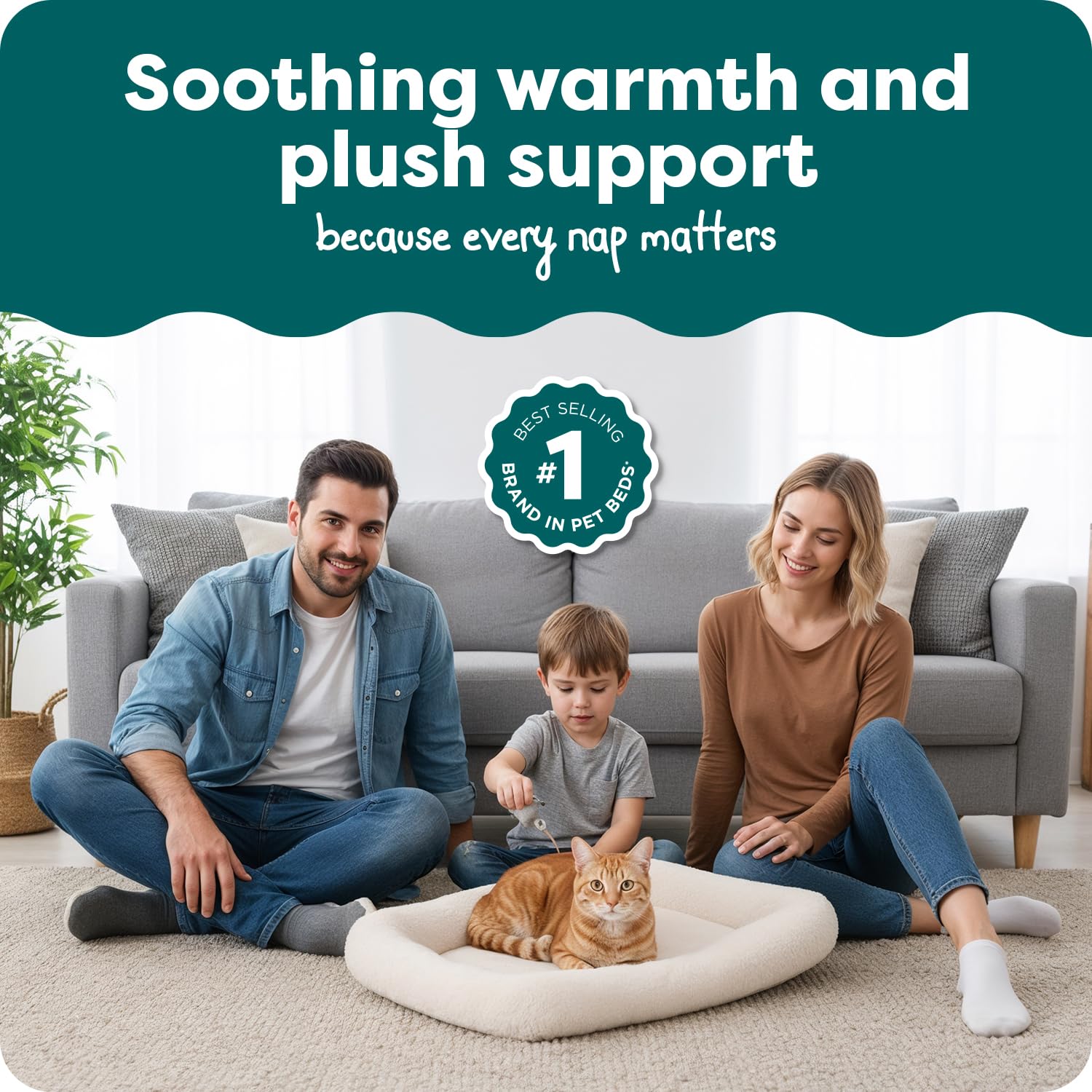 FurHaven Small Dog Bed Bolster Crate Pad – Sherpa Fleece, Machine Washable, Cream, 24x18x2.25 Inches
