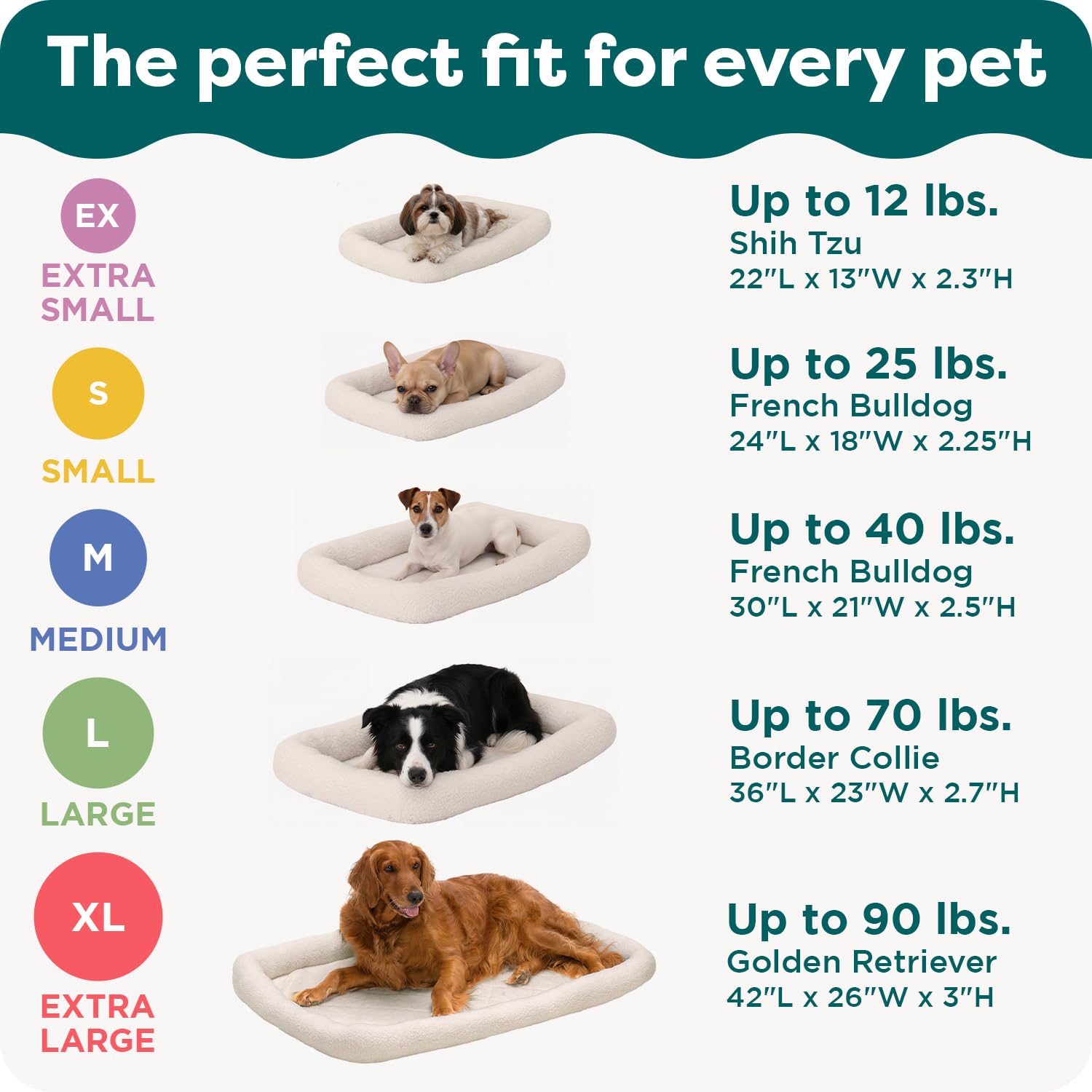 FurHaven Small Dog Bed Bolster Crate Pad – Sherpa Fleece, Machine Washable, Cream, 24x18x2.25 Inches