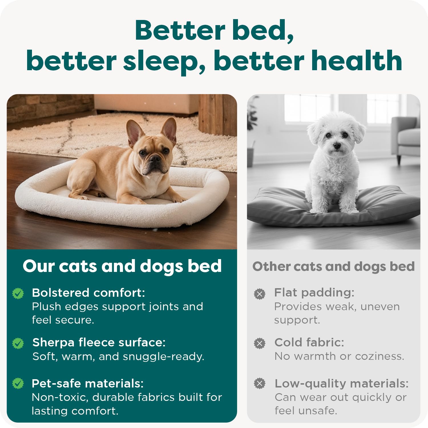 FurHaven Small Dog Bed Bolster Crate Pad – Sherpa Fleece, Machine Washable, Cream, 24x18x2.25 Inches