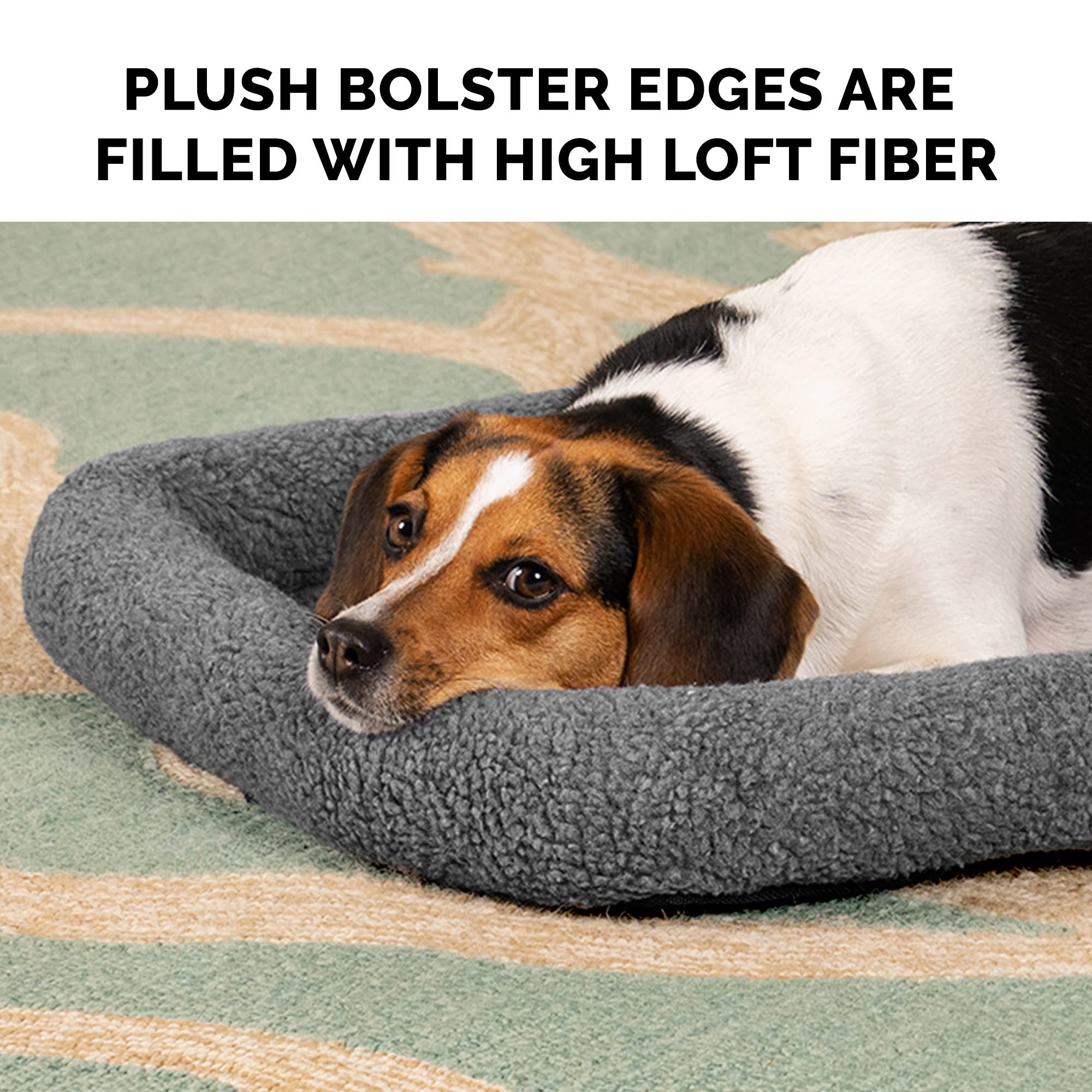 Furhaven Small Dog Bed – Washable Sherpa Fleece Bolster Crate Pad for Small Dogs & Cats, Gray, 24x18x2.3 Inches