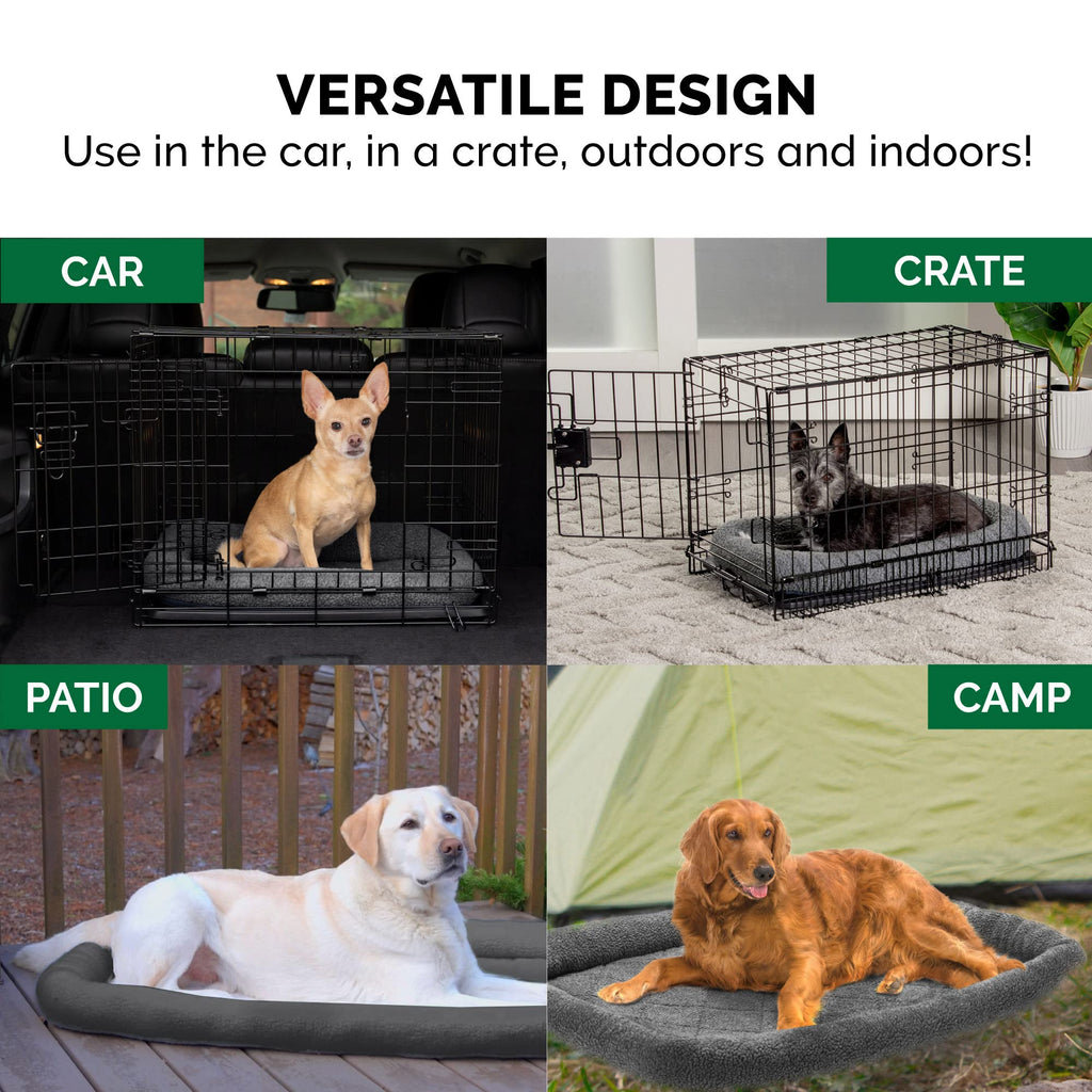 Furhaven Small Dog Bed – Washable Sherpa Fleece Bolster Crate Pad for Small Dogs & Cats, Gray, 24x18x2.3 Inches