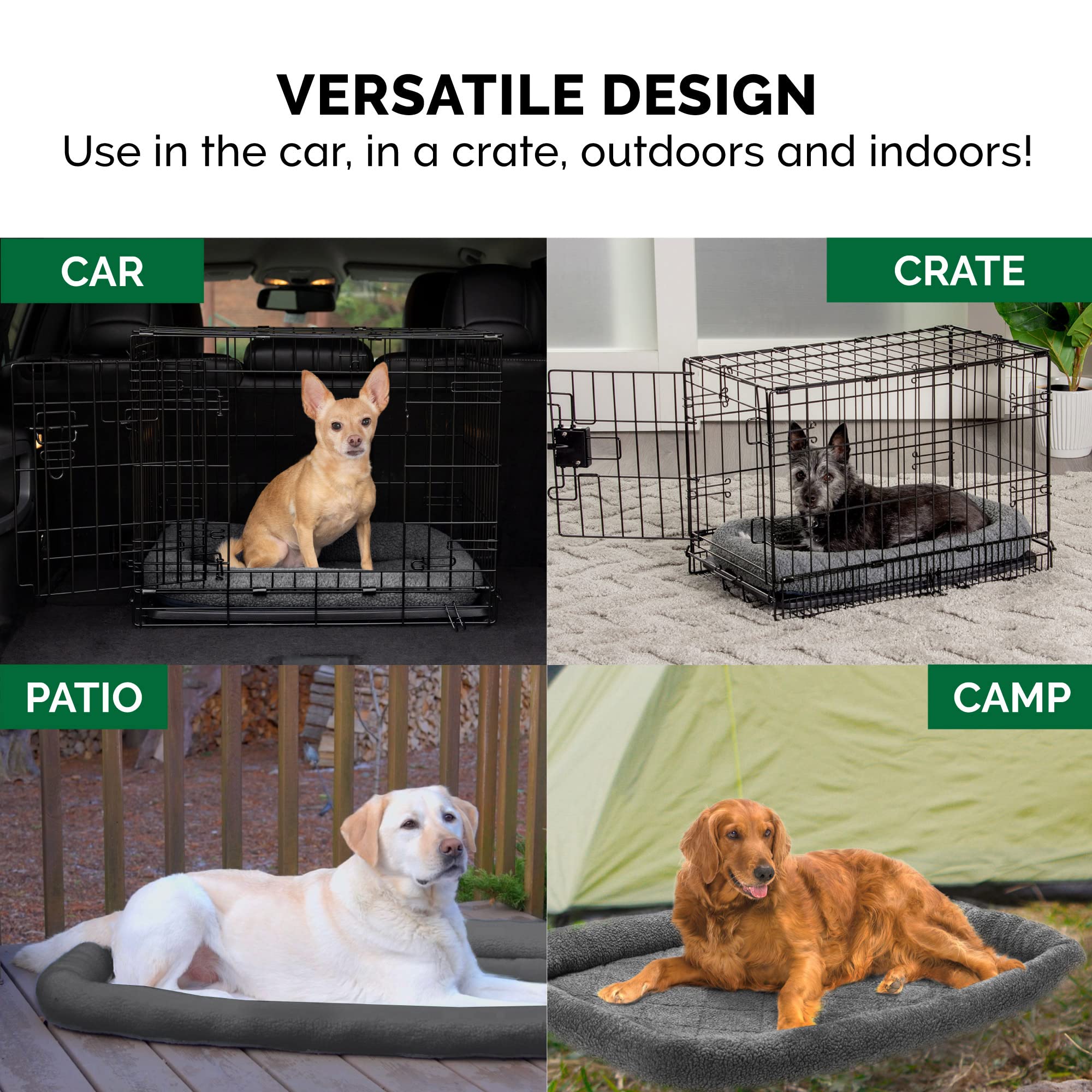 Furhaven Small Dog Bed – Washable Sherpa Fleece Bolster Crate Pad for Small Dogs & Cats, Gray, 24x18x2.3 Inches