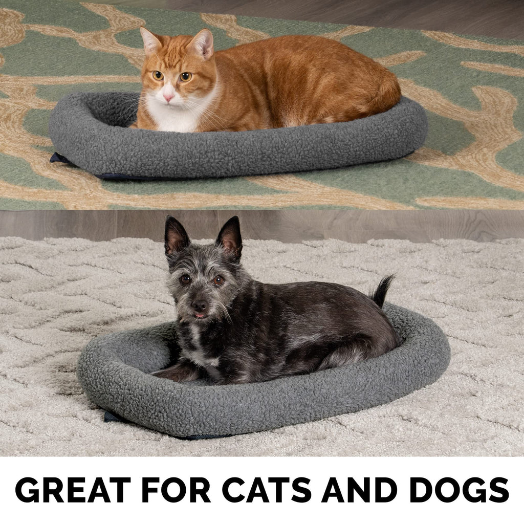 Furhaven Small Dog Bed – Washable Sherpa Fleece Bolster Crate Pad for Small Dogs & Cats, Gray, 24x18x2.3 Inches