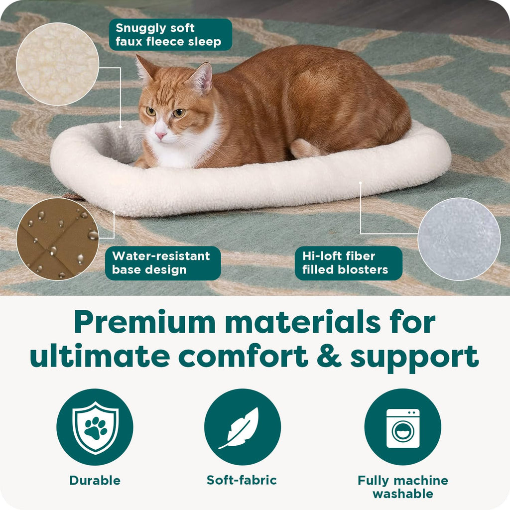Furhaven Small Dog Bed – Washable Sherpa Fleece Bolster Crate Pad for Small Dogs & Cats, Gray, 24x18x2.3 Inches