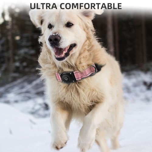 Furrigo AirTag Dog Collar - Light Pink, Size L - IP68 Waterproof, Reflective, Padded Heavy Duty