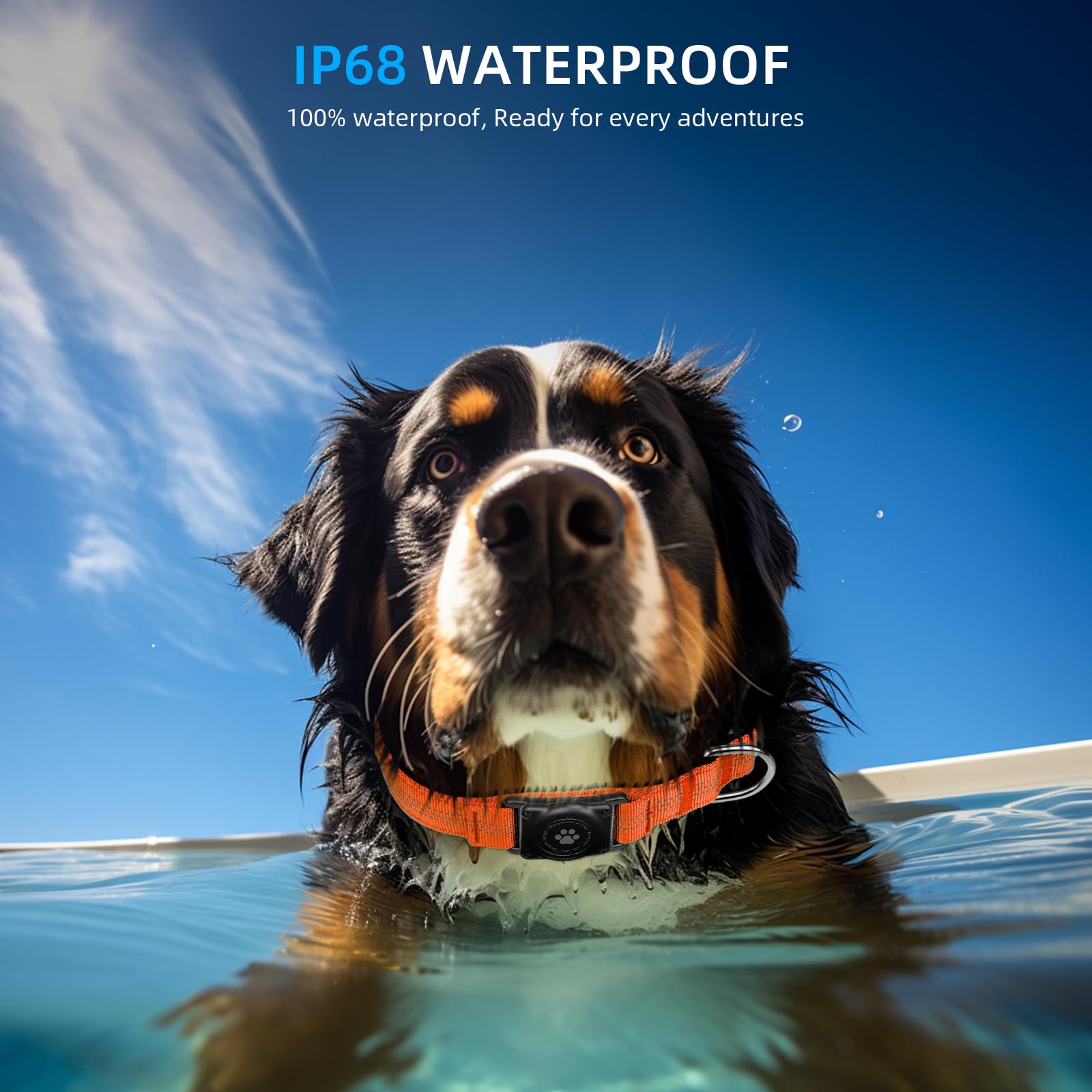 Furrigo IP68 Waterproof AirTag Dog Collar - Orange, XL (15.6-22 in) - Reflective & Padded