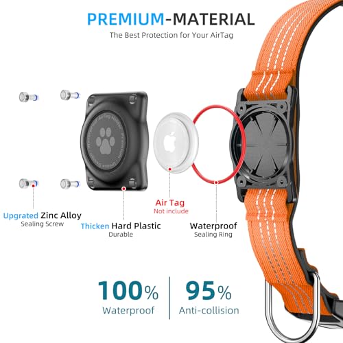 Furrigo IP68 Waterproof AirTag Dog Collar - Orange, XL (15.6-22 in) - Reflective & Padded