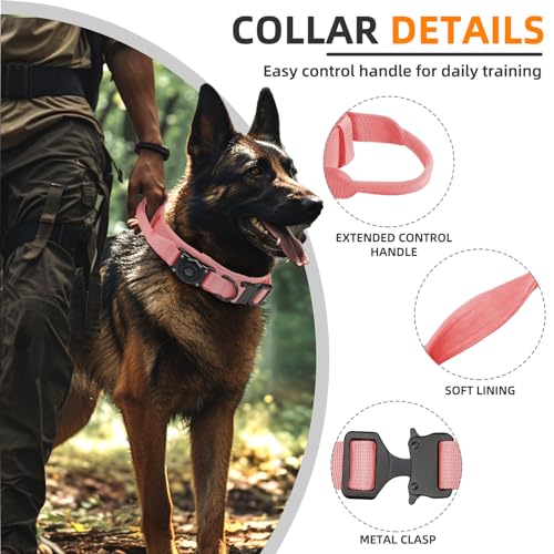 Furrigo Pink Tactical AirTag Dog Collar XL – Integrated Waterproof Holder, Adjustable with Handle