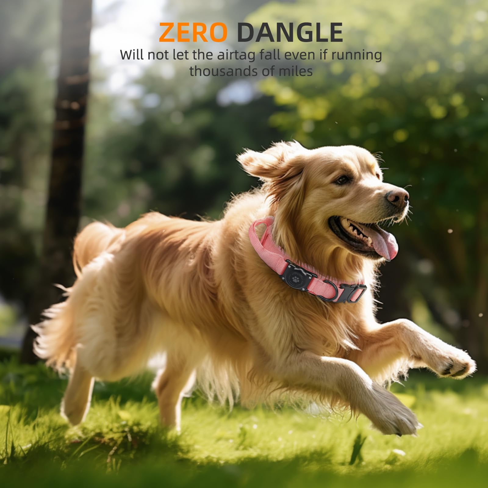 Furrigo Pink Tactical AirTag Dog Collar XL – Integrated Waterproof Holder, Adjustable with Handle