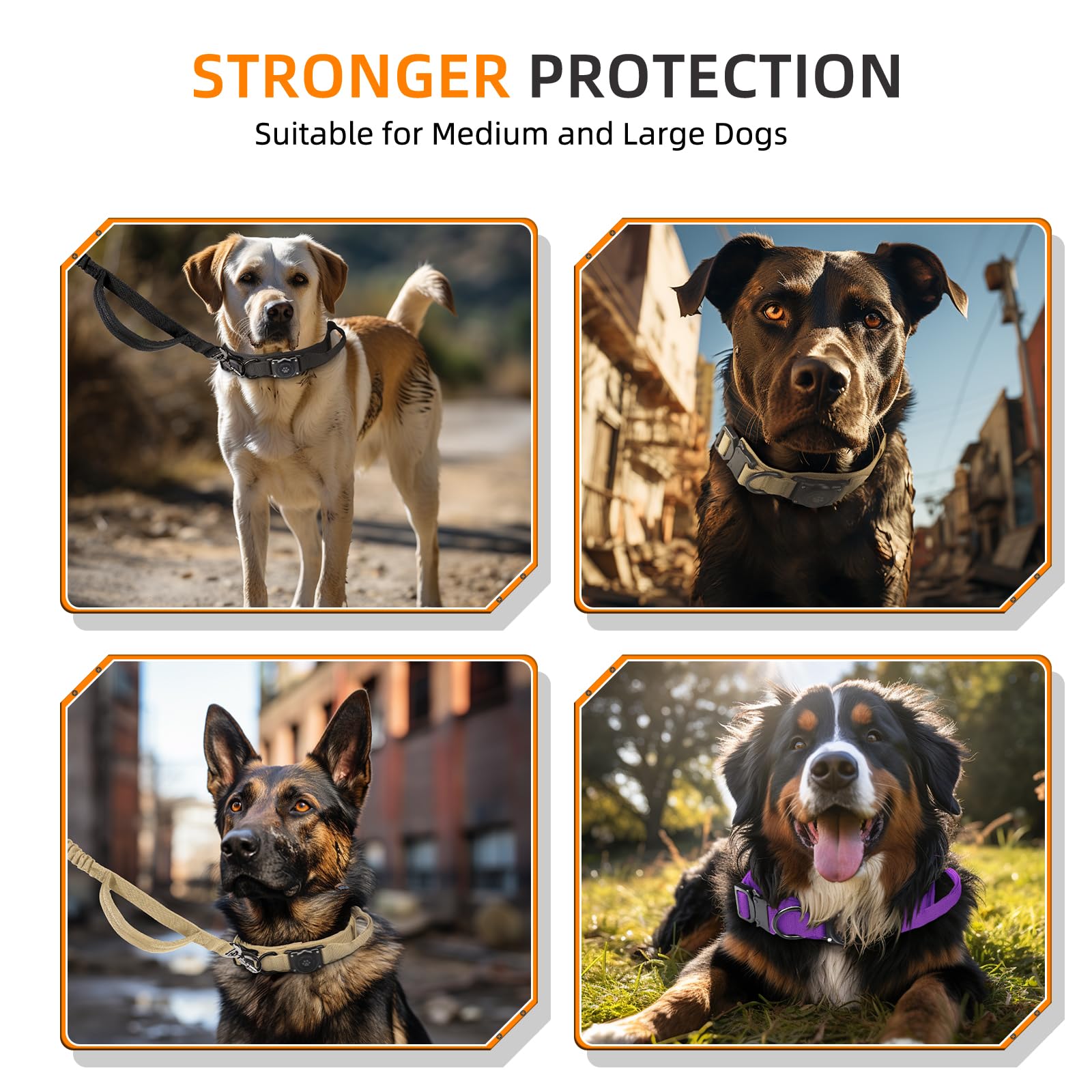 Furrigo Tactical AirTag Dog Collar - Waterproof Integrated Holder, Military Handle, Orange, Large
