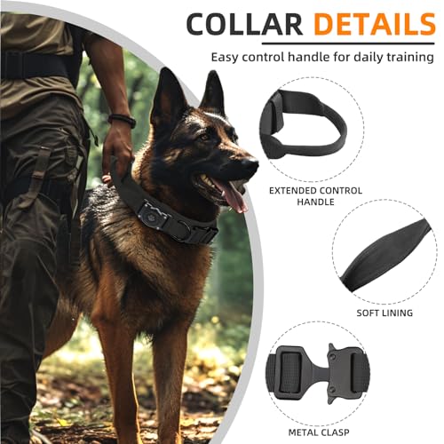 Furrigo Tactical AirTag Dog Collar (Black, XL) - Waterproof Integrated Holder for Medium Large Dogs
