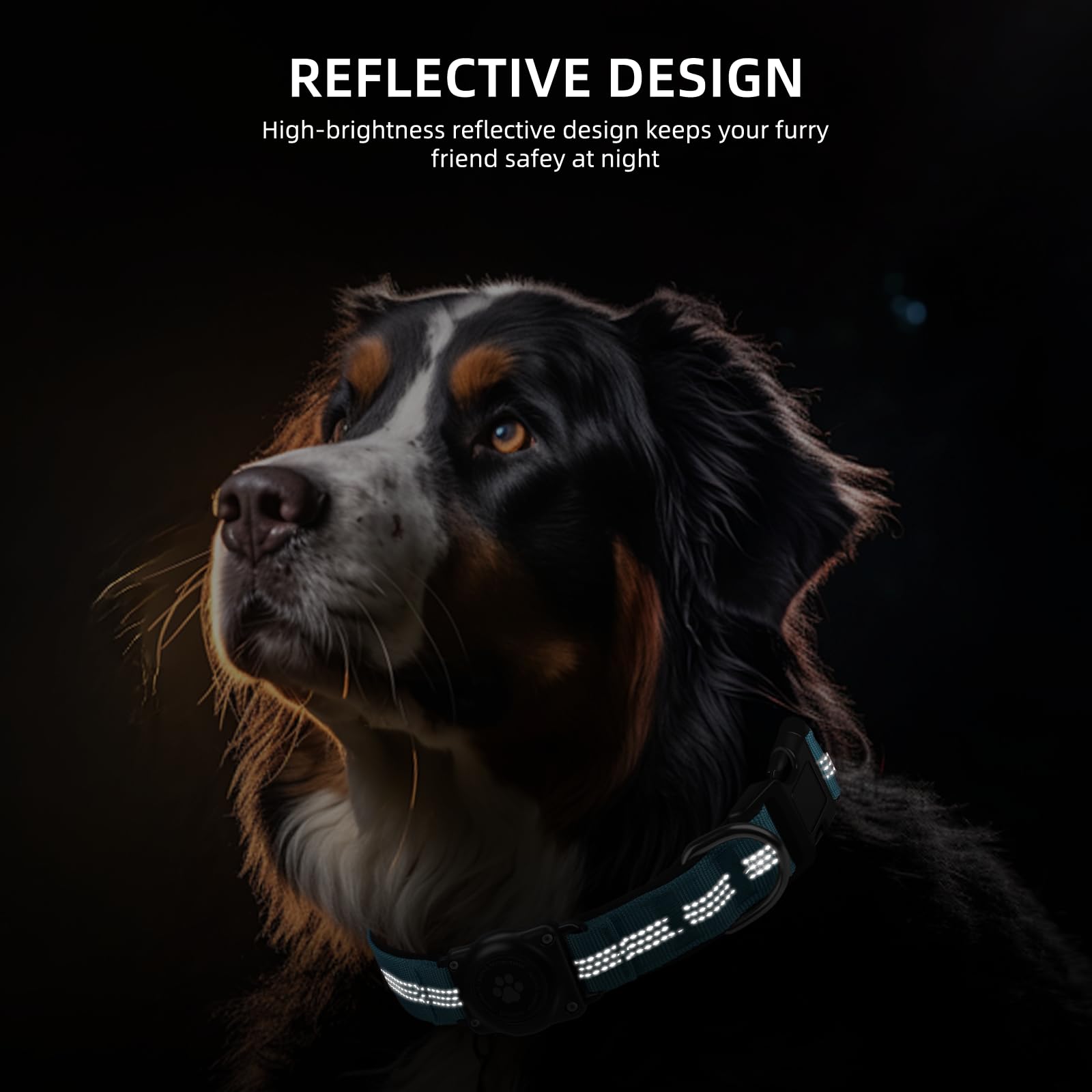 Furrigo Upgraded AirTag Dog Collar Holder - IP68 Waterproof, Reflective, Padded, Heavy Duty Nylon Collar for Small Dogs (Blue, Size S)
