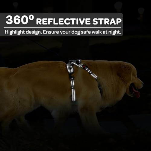 FURRYFECTION Plaid Dog Harness for Large Dogs: Reflective No-Pull Vest with Front Clip, Leash, and Car Seat Belt Clip, Black & White, Large