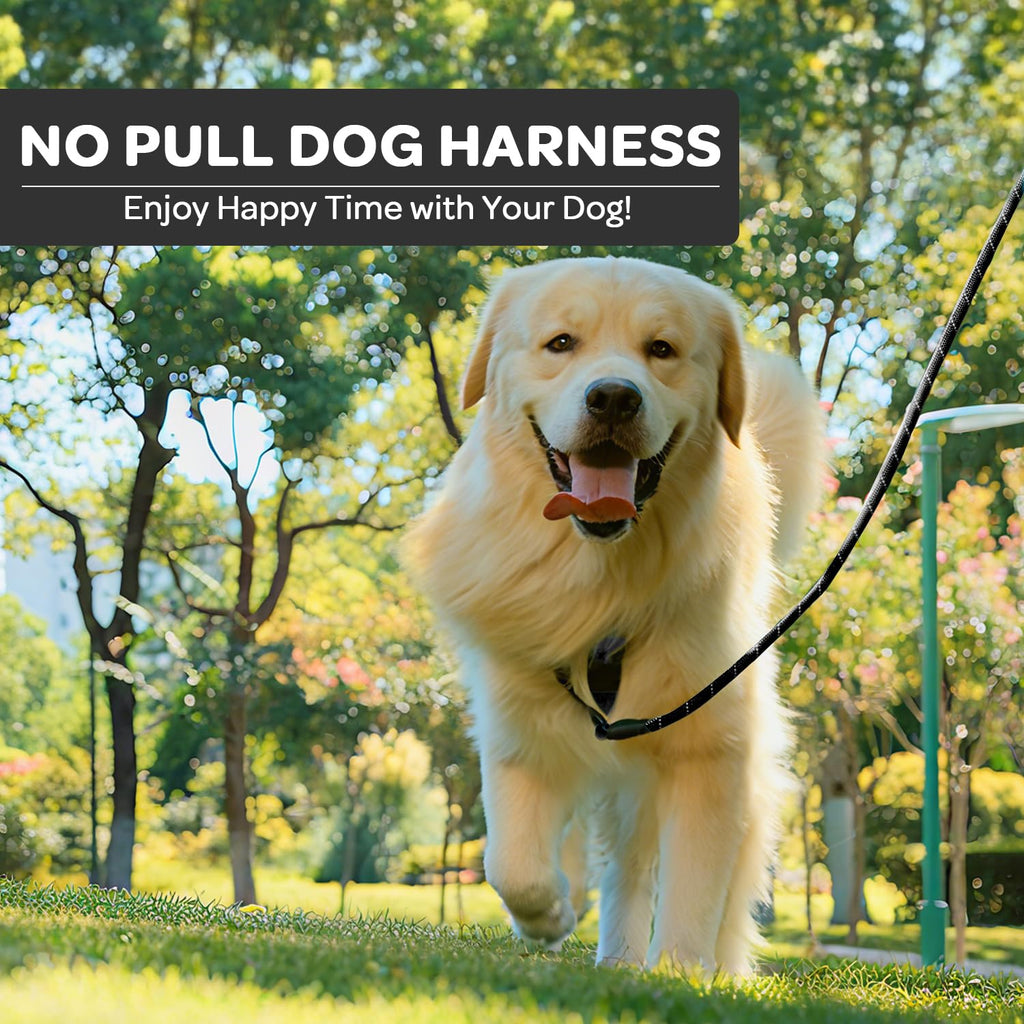 FURRYFECTION Plaid Dog Harness for Large Dogs: Reflective No-Pull Vest with Front Clip, Leash, and Car Seat Belt Clip, Black & White, Large